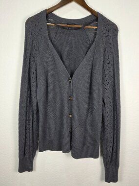 Torrid Grey Pointelle Knit Button-Front V-Neck Cardigan Sweater Plus Size 1 / 1X